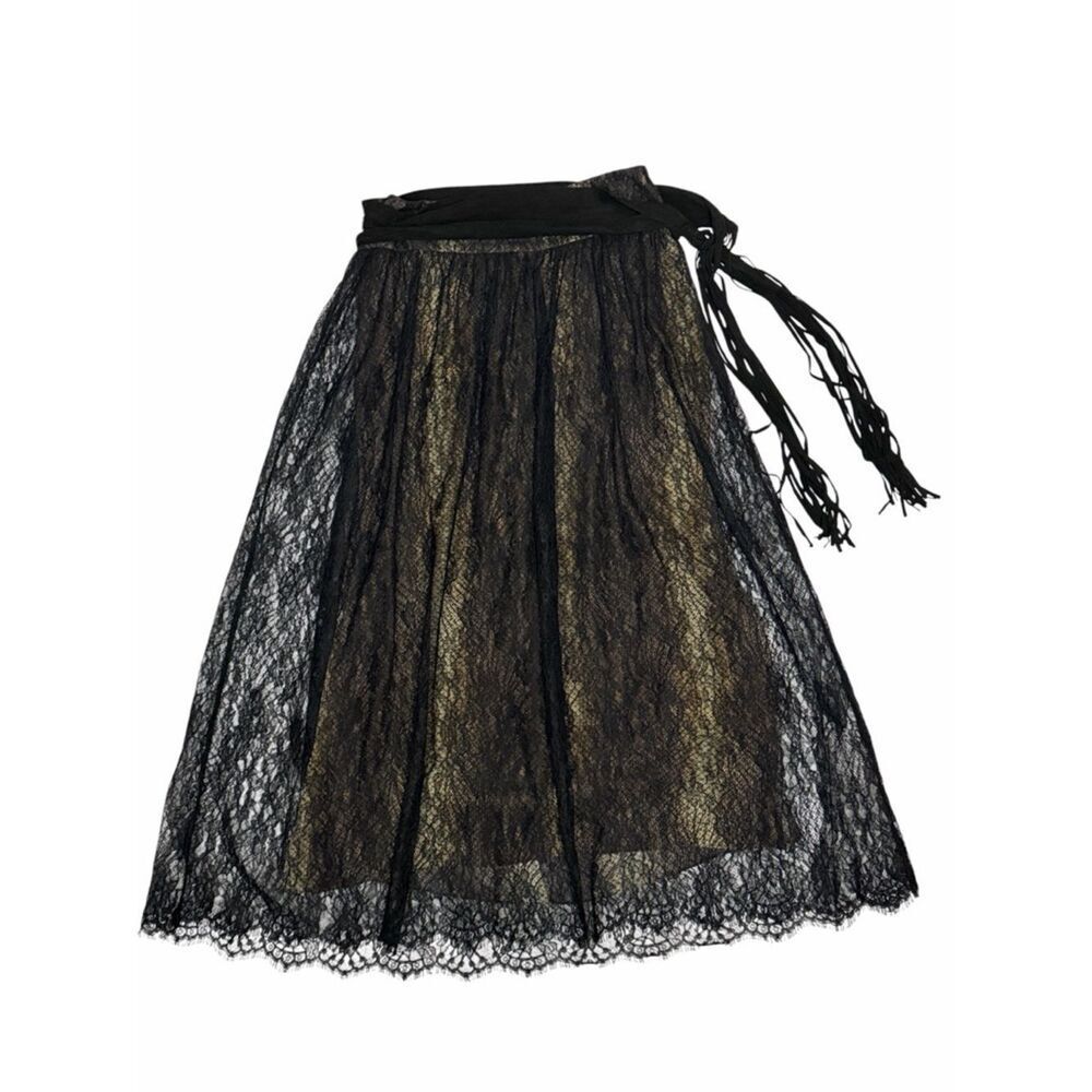 Haute Hippie Maxi Skirt Black Lace Piton Print Lining Suede Tie Waist USA L